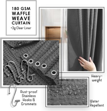 Набір аксесуарів для ванної кімнати Clara Clark, 22 предмети, сірий колір. Включає: душову завісу, килимок для ванної, сміттєвий бак. Повний комплект