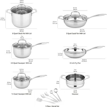 Набір посуду Domopolis Basics, нержавіюча сталь, 15 предметів