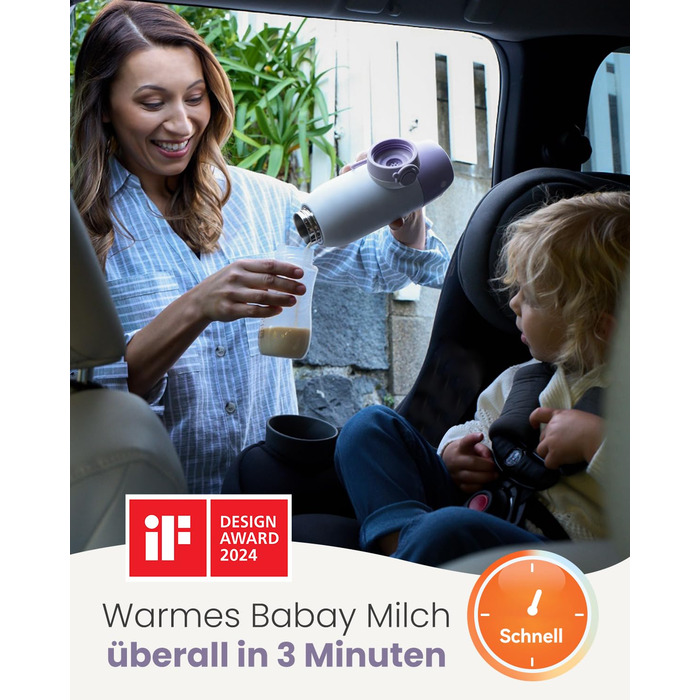 Підігрівач для пляшечок GROWNSY: портативний, для подорожей, 10000mAh, 600мл, точний контроль температури, рожевий/фіолетовий