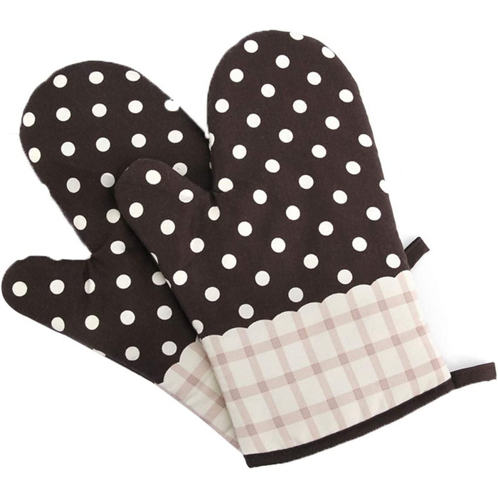 Термостійкі рукавички для духовки потовщені термостійкі рукавички для духовки рукавиці для випічки, бавовна, (коричневі точки, 1 пара)