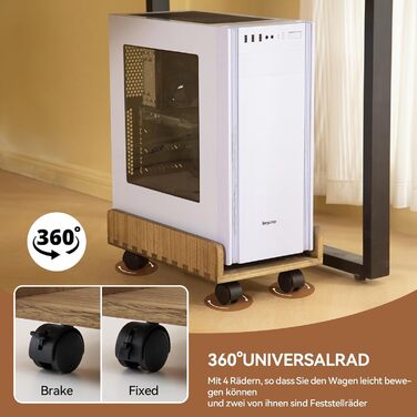 Підставка для CPU KIRIGEN, мобільний візок для ПК ATX, корпус комп'ютера, мобільний візок з колесами (темно-коричневий)