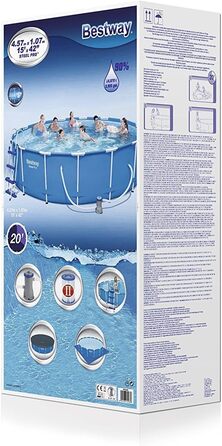 Каркасний басейн Bestway Steel Pro, комплект з фільтруючим насосом та аксесуарами, 457 x 122 см, (457x107 см, синій)