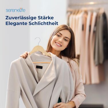 Плечики для одягу SereneLife з натурального дерева, 20 шт. - обертаються на 360°, для дітей та дорослих, міцні, економія місця для курток, спідниць, штанів та костюмів