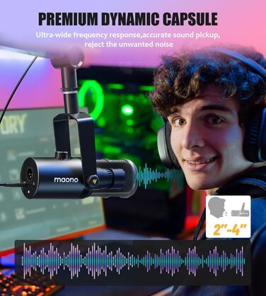 Динамічний мікрофон MAONO PD400X USB/XLR для подкастів, студії, стрімінгу, з регуляторами гучності, еквалайзером, функцією Tap-to-Mute та професійним софтом
