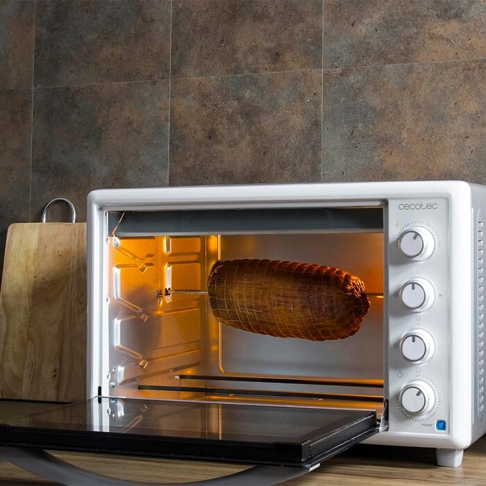 Конвекційна піч Cecotec 46L Bake&Toast 4600 White Gyro: 2000 Вт, 12 функцій, внутрішнє освітлення, регулювання температури до 230°C, подвійне скло, з поворотним шампуром