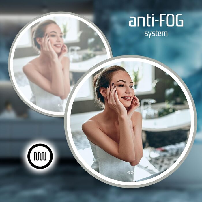 LED дзеркало для ванної кімнати Home Glow круглої форми 80 см з підсвічуванням, антизапарювання, сенсорним вимикачем та металевим каркасом (срібний)