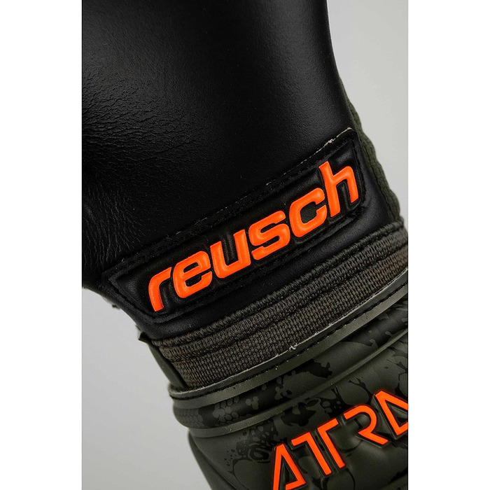 Молодіжні воротарські рукавички Reusch унісекс Attrakt Evolution Finger Support Junior з хорошим захопленням і внутрішнім швом (6, оливково-зелений / помаранчевий / чорний)