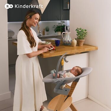 Дитячий стільчик Kinderkraft ENOCK 3 в 1 (6 міс - 10 років), сірий. Регулювання спинки, знімний бампер та ремінь безпеки