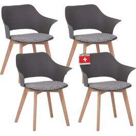 Набір з 4 стільців Albatros для їдальні Aalborg, білий - з масивних букових ніжок, скандинавський ретро-дизайн, зручний стільчик-чаша. Елегантний кухонний стілець, стілець для їдальні до столу білий (сірий)