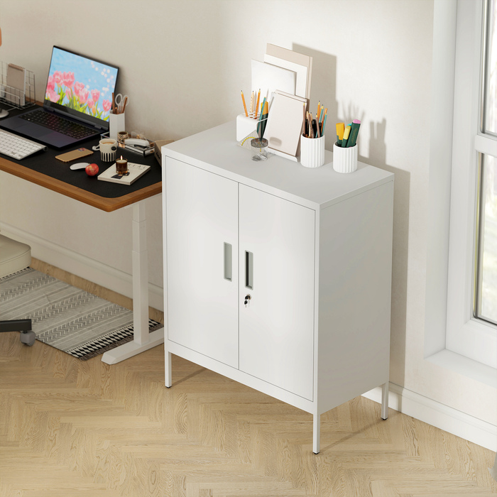 Шафа сталева з 2 дверцятами, офісна шафа, з регульованими полицями, для домашнього офісу, вітальні, гаража, біла