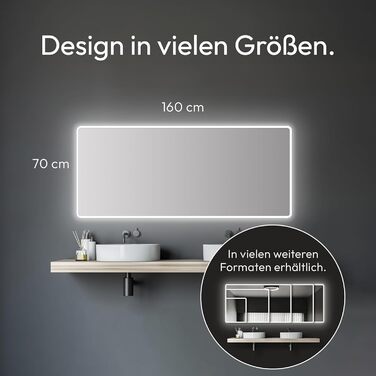 Дзеркало для ванної кімнати Talos Moon з підсвічуванням 120x70 см, вологостійке, з алюмінієвою рамою, нейтрально-біле світло