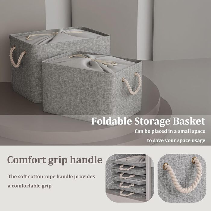 OUTBROS Коробки для зберігання (3 шт.) сірі, 33 x 23 x 20 см, тканинні, з шнурком та ручкою, складні