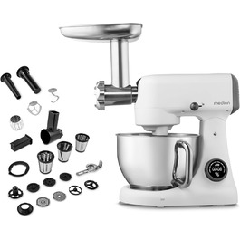 Кухонна машина MEDION MD 12600 з м'ясорубкою, 4.6 л чаша з нержавіючої сталі, тихий двигун, 800 Вт, набір насадок для натирання, шинкування та нарізання, сенсорний дисплей, міксер, тістоміс