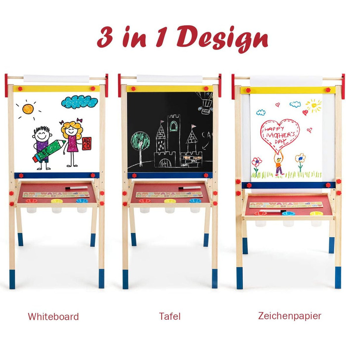 Мольберт для дітей GOPLUS, двосторонній набір для малювання з дошками для крейди та маркерів, регульований стійка, фарби, крейда, ластик, магнітні наклейки
