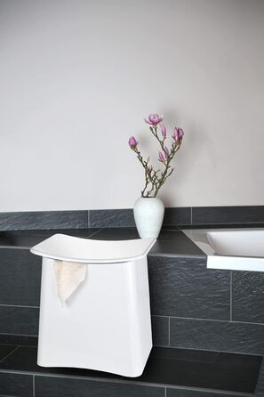 WENKO 2в1 пуф-кошик Wing Білий - для збору білизни, табурет для ванної кімнати з винімним мішком для білизни, об'єм 33 л, пластик (ABS), 45 x 48 x 33 см, білий