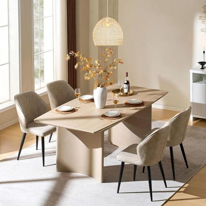 CLIPOP Стільці для їдальні Ретро Штучна шкіра М'який стілець для їдальні зі спинкою та міцними металевими ніжками, кухонні стільці, м'який стілець для дому/офісу (Бежевий, 4)