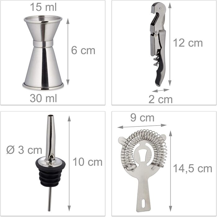 Коктейльний набір, Набір професійного бармена з підставкою, Шейкер, Барна мірка, Наливник, Щипці для льоду, 9 шт.