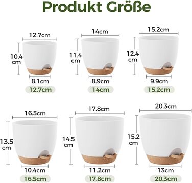 Набір горщиків для квітів Bamworld 6 шт. з автополивом, 12.7-20.3 см, з підставкою, для кімнатних рослин та розсади (білий)