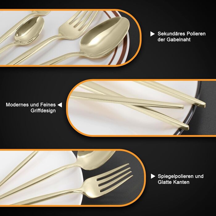 Набір столових приборів на 6 осіб, Targzier, 30 предметів, нержавіюча сталь, кольоровий, для кухні/готелю/ресторану, преміум-якість, придатний для миття в посудомийній машині (30 предметів, Champagne)