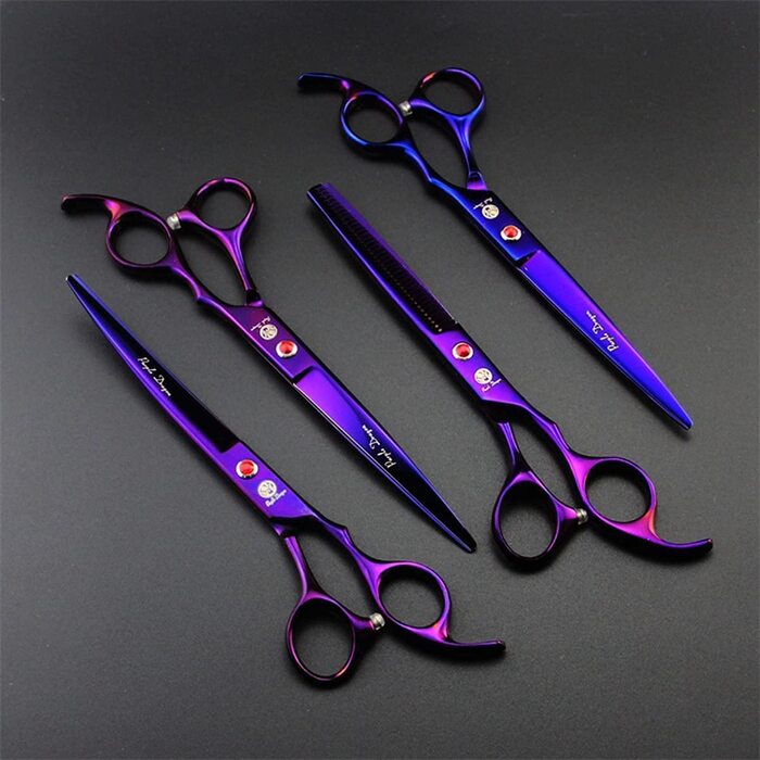 Ножиці для стрижки собак Purple Dragon професійні 7,0-дюймові ножиці для стрижки собак набір вигнутих ножиць для стрижки домашніх тварин набір ножиць для стрижки собак виготовлений в Японії з нержавіючої сталі 440C (фіолетовий)