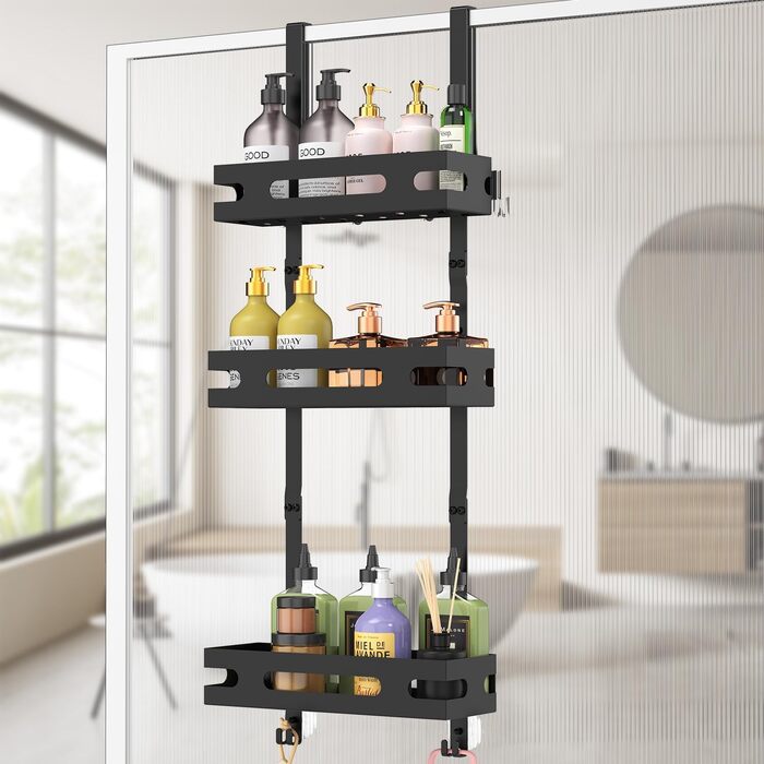 Настінна поличка для душу YEAUPE PRO з 3 ярусами – органайзер для ванної кімнати без свердління, чорний, до 18 кг