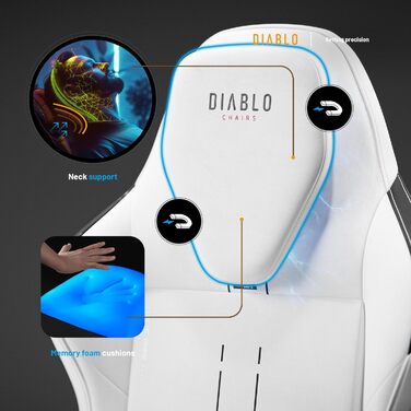 Ігровий крісло Diablo Gaming X.One Prime з підголівником та охолодженням, металева база, регульовані підлокітники, 140 кг, білий