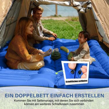 Кемпінговий надувний килимок Yuzonc Isomatte з вбудованим ножним насосом та подушкою, компактний легкий матрац для походів, туризму та пляжу (Blue231)