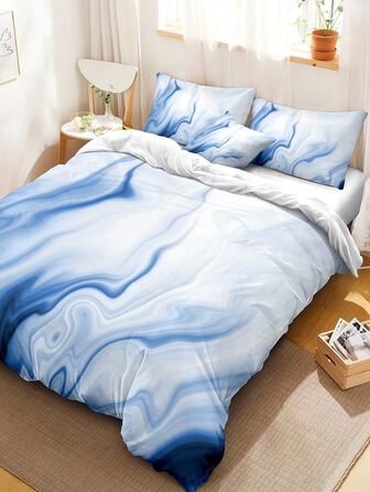 Сірий комплект постільної білизни 180x200 см Геометричний дизайн, двостороння постільна білизна з м'якої мікрофібри, гіпоалергенна, 3 частини: простирадло, ковдра та 2 наволочки 80x80 см. Сучасний дизайн, блакитна текстура.