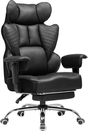 Ігровий крісло COMHOMA з ергономічною підтримкою спини, регульованими підлокітниками та широким сидінням (150 кг, чорний)