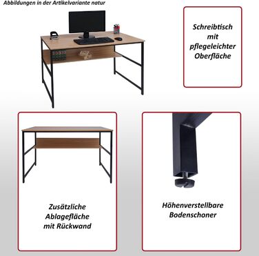 Письмовий стіл HWC-K80, Стіл офісний, Стіл комп'ютерний, Полиця для робочого столу, МДФ металевий 120х60см - (натуральний)