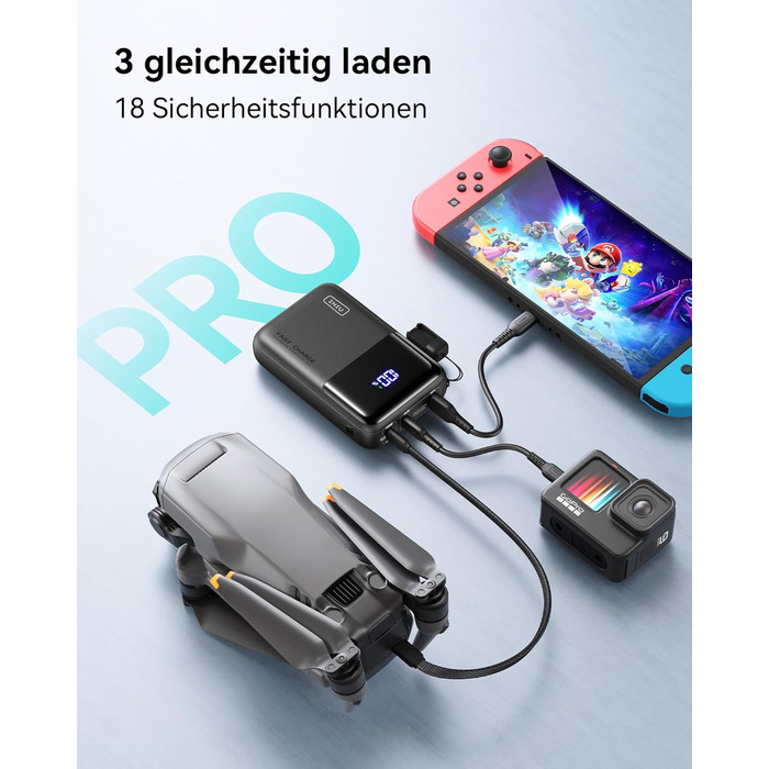 Портативний зарядний акумулятор INIU на 25000mAh, 100W, USB-C, для ноутбуків, телефонів, iPad, DJI, камер, iPhone 17/16/15/14, чорний