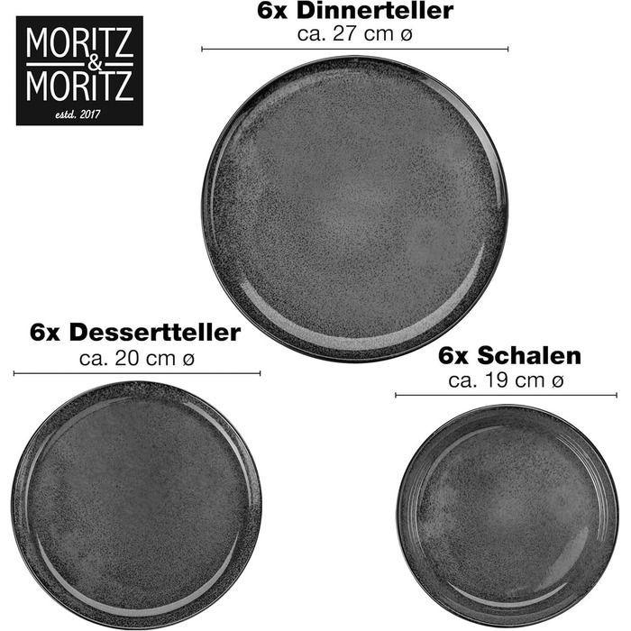 Набір посуду Moritz & Moritz VIDA 6 чол. Антрацит 18 шт. - Сучасний, можна мити в мікрохвильовій печі та посудомийній машині