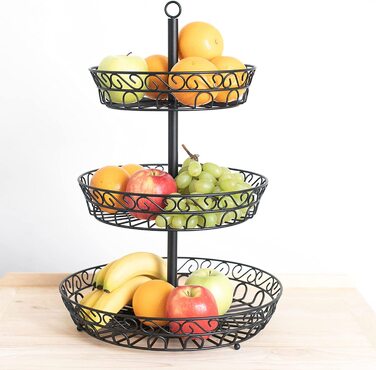 Фруктовий кошик Chefarone 3 поверхи-фруктовий поверх для більшого простору на стільниці-декоративна кошик для фруктів чорного кольору-фруктовий ша