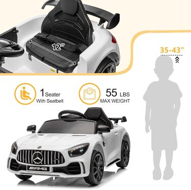 Дитячий електромобіль Mercedes-Benz AMG 12V, 2 двері, пульт, MP3, LED, білий