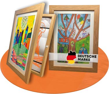 BALA® Преміум рамки для фотографій - 2 шт. A4, для дитячих малюнків, з фронтальною відкриваністю та кріпленням для підвішування/ставлення, 120+ фото, дерево