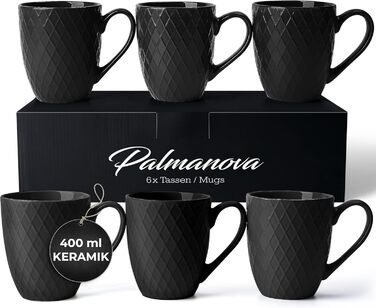 Набір кавових чашок Miamio Palmanova (6 шт., 400 мл) – чорний матовий керамічний набір