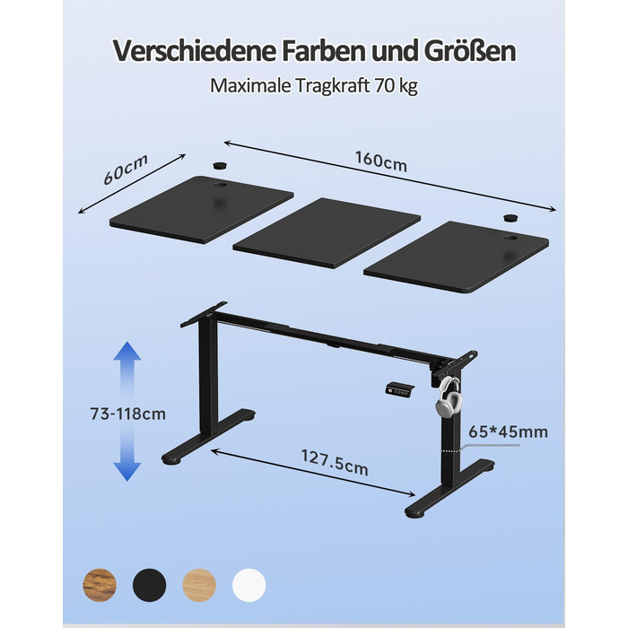 Електричний регульований стіл Devoko 120x60 см, стабільний офісний стіл, стіл для стояння та сидіння, комп'ютерний стіл з функцією пам'яті (чорний)
