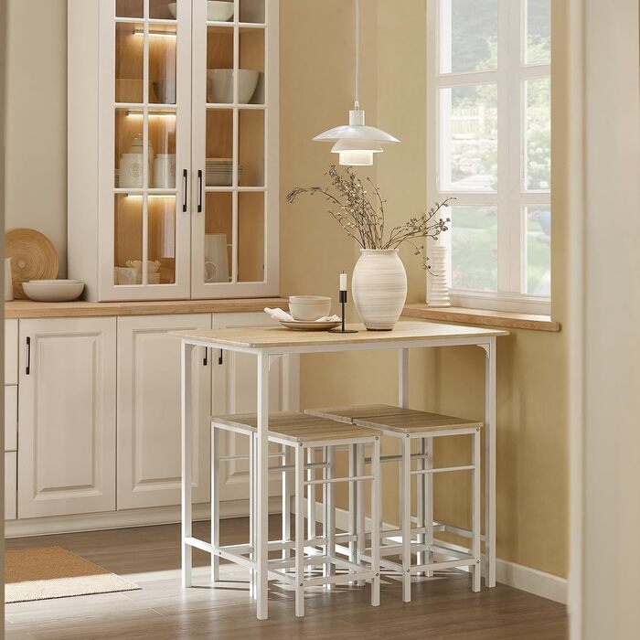 Набір обіднього столу SoBuy 3-в-1: стіл та 2 стільці для кухні, балкону, саду. Компактний, сучасний набір 100x60 см, білий/натуральний колір. OGT10-HG