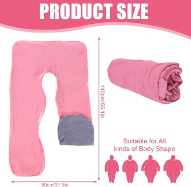Наволочка на подушку для вагітних U-подібна, бавовняна знімна наволочка для подушки для годування та підтримки тіла, 140 x 80 см (Рожевий + Сірий)
