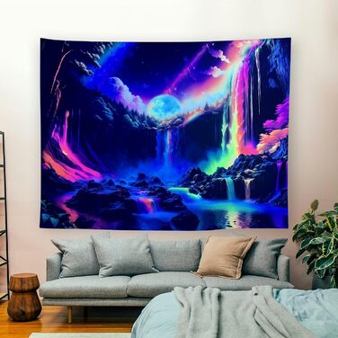 Гобелен OSVINO Blacklight Trippy 180x230см УФ-реактивний фентезійний гобелен Райдужний водоспад