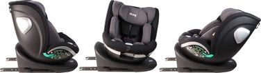 Дитяче автокрісло Ding Mace i-Size 0-36 кг з основою Isofix, обертається на 360 градусів, чорний/сірий DI-111917