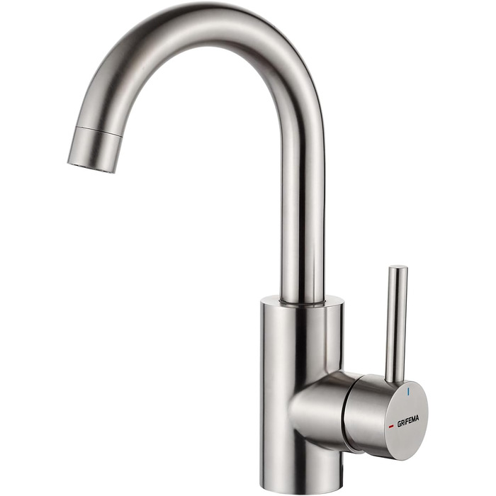 Змішувач для ванної кімнати GRIFEMA, 360° поворотний, однорідний, нержавіюча сталь, 180 мм, холодна та гаряча вода, економія води, проста установка, 3/8″ з'єднання, для гостьового туалету, G1002A сірий