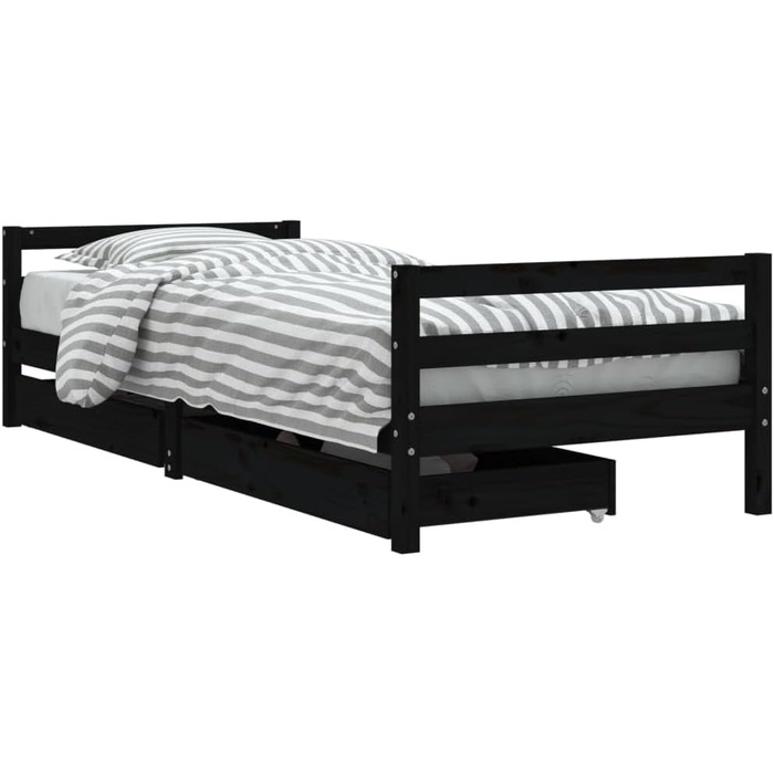 Дитяче ліжечко з шухлядами 80x160 см Масив сосни (90 x 190 см, Чорний)