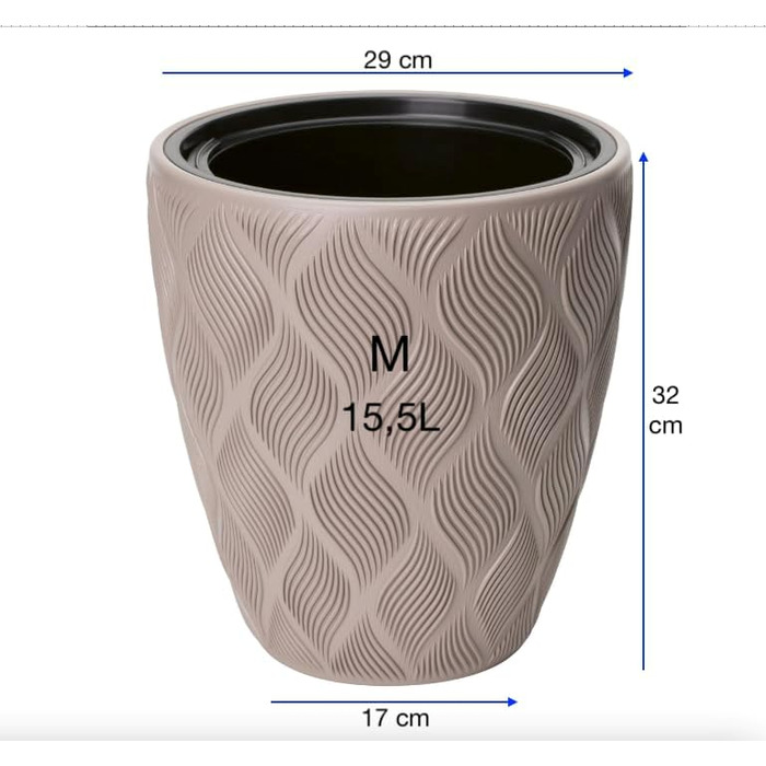 Квітчар MELTOM Blumenkübel: декоративний горщик для квітів з винімним вкладишем, кругла форма, 3D ефект, колір Taupe (M)