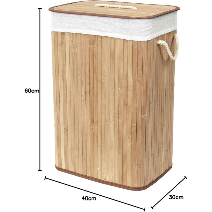 Кошик для білизни з бамбука з винімним мішком - стильний кошик для ванної, спальні або пральні - декоративне зберігання в стилі SPA, квадратний