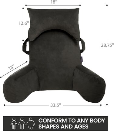 Підлогове крісло для читання з підголівником (Oeko-Tex), м'яке спинне крісло з підлокітниками та кишенями для дорослих, зручне ліжко-крісло з Memory Foam для гуртожитку (Сірий, Преміум Великий)