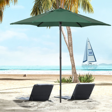 Outsunny Parasol Ø196 см, Парасолька з функцією складання, Шестигранна балконна парасолька Пляжна парасолька Вітрозахисна стабільна Ринкова парасолька Колінчастий Захист від сонця для пляжу Балкон Сад, зелений