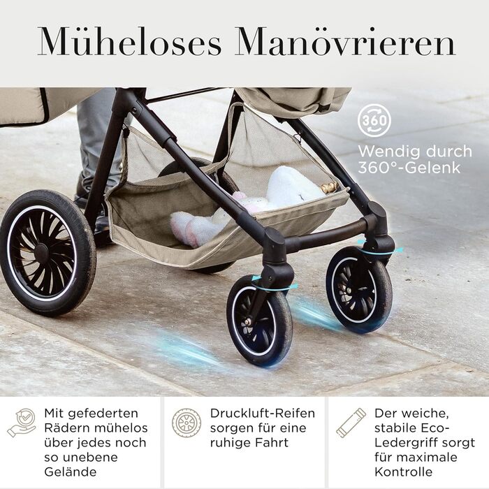 Дитяча коляска 3 в 1 з автокріслом та люлькою | Коляска для новонароджених з 5-точковим ременем безпеки, світло-оливкового кольору, без Isofix