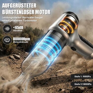 Акумуляторний ручний пилосос 18000Па 120Вт, портативний міні-пилосос для авто, дому та кухні, для вологого та сухого прибирання (шерсть тварин), чорний
