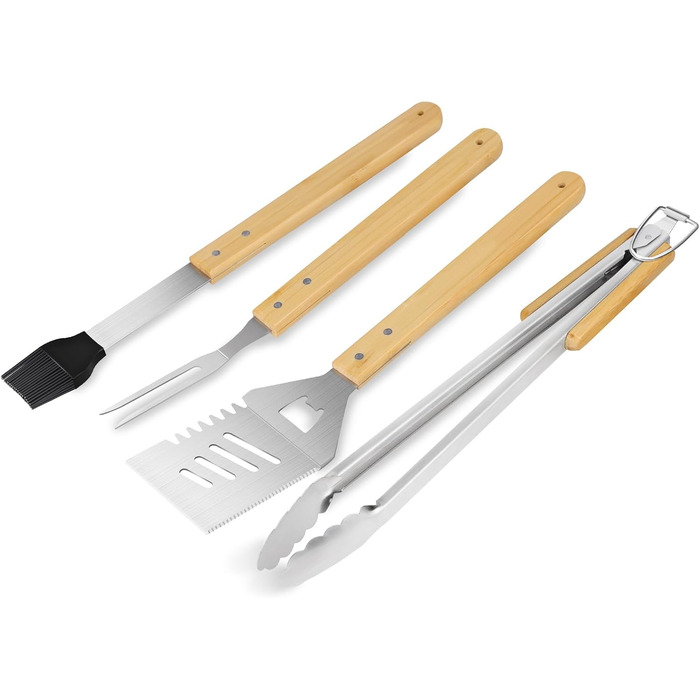 Набір барбекю 4 шт. з нержавіючої сталі: інструменти для гриля, аксесуари для барбекю, подарунок для чоловіків, преміум-якість, кейс для гриля, сад, кемпінг